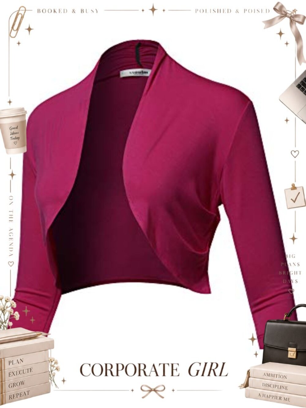 Womens 3/4 Sleeve Open Front Bolero Shrug Cardigan Lightweight